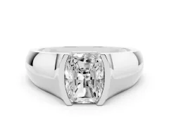 Radiant Cut Diamond Bezel Solitaire Ring Set in Silver with Wide Band