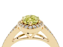 Fancy Yellow Marquise Cut Diamond Halo Split Shank Pavé Ring Set in Yellow gold with Prong Setting