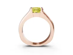 Fancy Yellow Princess Cut Diamond Bezel Solitaire Ring Set in Rose gold with Wide Band