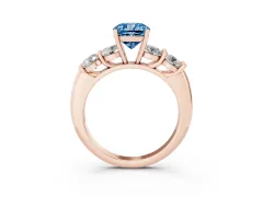 Fancy Blue Cushion Cut Diamond Five-Stone Prong Set Ring Set in Rose gold with Classic Band