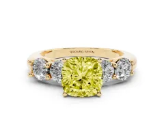 Fancy Yellow Cushion Cut Diamond Five-Stone Prong Set Ring Set in Yellow gold with Classic Band