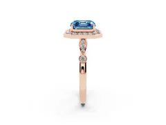 Fancy Blue Asscher Cut Diamond Halo Engagement Ring Set in Rose gold with Twisted Band and Prong Setting