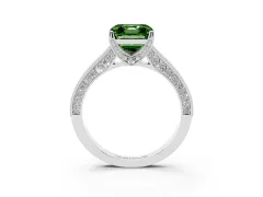 Fancy Green Asscher Cut Diamond Solitaire Ring Set in Platinum with Milgrain-Edged Pavé Band and Prong Setting