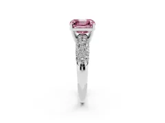 Fancy Pink Asscher Cut Diamond Pavé Band Solitaire Ring Set in Silver with Close-Set Accent Stones and Prong Setting
