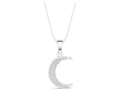 Pavé Round Diamond Crescent Pendant Set in White gold with Four-Prong Setting