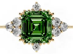 Fancy Green Asscher Cut Diamond Cluster Ring Set in Yellow gold with Beaded Band