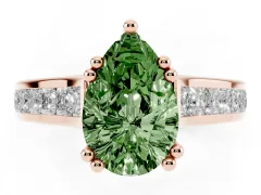 Fancy Green Pear Cut Diamond Channel Set Solitaire Engagement Ring Set in Rose gold with Prong Setting