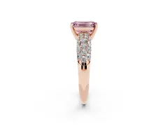 Fancy Pink Emerald Cut Diamond Pavé Band Solitaire Ring Set in Rose gold with Close-Set Accent Stones and Prong Setting