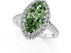 Fancy Green Marquise Cut Diamond Halo Pavé Engagement Ring Set in White gold with Prong Setting