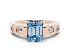 Fancy Blue Emerald Cut Diamond Channel-Set Band Ring Set in Rose gold with Bezel Prong Setting