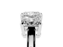 Radiant Cut Diamond Three-Stone Ring Set in Silver with Channel-Set Band and Prong Settings