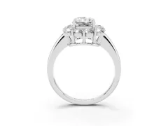 Radiant Cut Diamond Halo Cluster Engagement Ring Set in Silver with Polished Band and Prong Setting