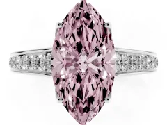 Fancy Pink Marquise Cut Diamond Solitaire Pavé Engagement Ring Set in Platinum with Prong Setting