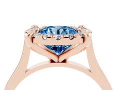 Fancy Blue Round Cut Diamond Cluster Halo Solitaire Ring Set in Rose gold with Prong Setting