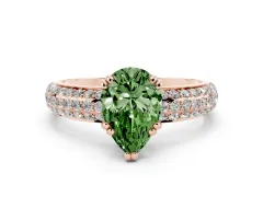 Fancy Green Pear Cut Diamond Solitaire Ring Set in Rose gold with Multi-Row Round Pavé Band and Prong Setting