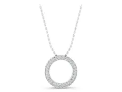 Round Pavé Diamond Circle Pendant Set in Silver with Full Stone Surface