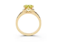 Fancy Yellow Heart Cut Diamond Three-Stone Pavé Ring Set in Yellow gold with Prong Setting