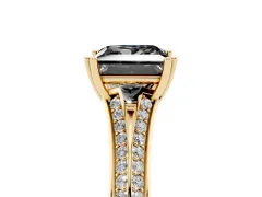 Fancy Black Princess Cut Diamond Split Shank Pavé Engagement Ring Set in Yellow gold with Prong-Set Center Stone