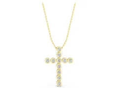 Bezel-Set Round Diamond Cross Pendant Set in Yellow gold with Smooth Stone Frames