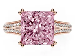 Fancy Pink Princess Cut Diamond Split Shank Pavé Engagement Ring Set in Rose gold with Prong-Set Center Stone