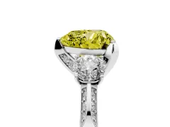 Fancy Yellow Heart Cut Diamond Three-Stone Ring Set in Silver with Pavé Band and Smaller Side Stones