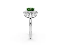 Fancy Green Princess Cut Diamond Milgrain Halo Solitaire Ring Set in Platinum with Bezel Set Side Stones and Pavé Band
