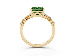 Fancy Green Radiant Cut Diamond Ring Set in Yellow gold with Scattered Round Accents