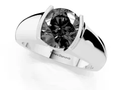 Fancy Black Round Cut Diamond Bezel Solitaire Ring Set in Platinum with Wide Band