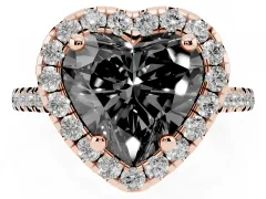 Fancy Black Heart Cut Diamond Cushion Halo Ring Set in Rose gold with Pavé Band