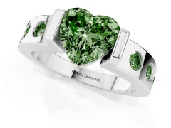Fancy Green Heart Cut Diamond Channel-Set Band Ring Set in Silver with Bezel Prong Setting