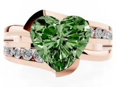 Fancy Green Heart Cut Diamond Solitaire Ring Set in Rose gold with Channel Set Split Shank and Tension Prongs