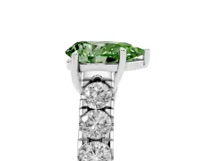 Fancy Green Pear Cut Diamond Solitaire Ring Set in White gold with Cut-Down Micro Pavé Band and Prong Setting