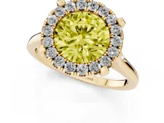Fancy Yellow Round Cut Diamond Cluster Halo Solitaire Ring Set in Yellow gold with Prong Setting