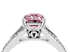 Fancy Pink Emerald Cut Diamond Split Shank Pavé Engagement Ring Set in Silver with Prong-Set Center Stone