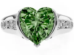 Fancy Green Heart Cut Diamond Bezel-Set Solitaire Ring Set in Silver with Channel-Set Band