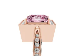 Fancy Pink Princess Cut Diamond Halo Engagement Ring Set in Rose gold with Accent Split Shank Band