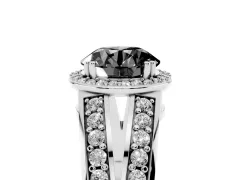 Fancy Black Round Cut Diamond Halo Ring Set in Silver with Double Pavé Split Shank