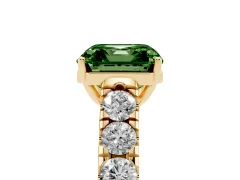 Fancy Green Asscher Cut Diamond Solitaire Ring Set in Yellow gold with Cut-Down Micro Pavé Band and Prong Setting