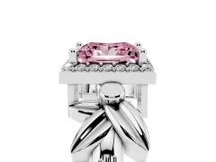 Fancy Pink Princess Cut Diamond Halo Floral Band Ring Set in Platinum with Prong Setting