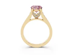 Fancy Pink Heart Cut Diamond Solitaire Pavé Engagement Ring Set in Yellow gold with Prong Setting