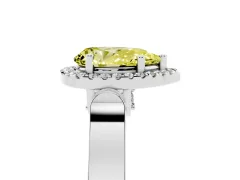 Fancy Yellow Pear Cut Diamond Halo Ring Set in White gold with Pavé-Lined Split Shank Band