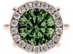 Fancy Green Round Cut Diamond Cluster Halo Solitaire Ring Set in Rose gold with Prong Setting