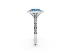 Fancy Blue Radiant Cut Diamond Halo Milgrain Pavé Band Ring Set in Silver with Prong Setting