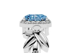 Fancy Blue Radiant Cut Diamond Halo Floral Band Ring Set in White gold with Prong Setting