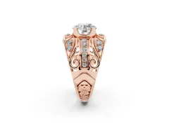 Round Cut Diamond Art Deco Ring Set in Rose gold with Pavé Split Shank