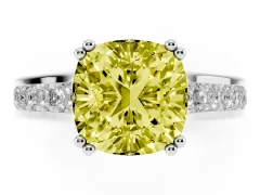 Fancy Yellow Cushion Cut Diamond Channel Set Solitaire Engagement Ring Set in Silver with Prong Setting