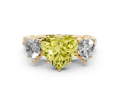 Fancy Yellow Heart Cut Diamond Three-Stone Ring Set in Yellow gold with Braided Band
