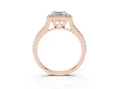 Asscher Cut Diamond Halo Engagement Ring Set in Rose gold with Round Pavé Shoulders and Heart Gallery