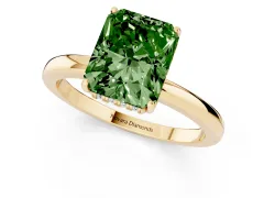 Fancy Green Radiant Cut Diamond Solitaire Ring Set in Yellow gold with Plain Band and Prong Setting