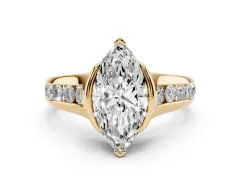 Marquise Cut Diamond Bezel-Set Solitaire Ring Set in Yellow gold with Channel-Set Band